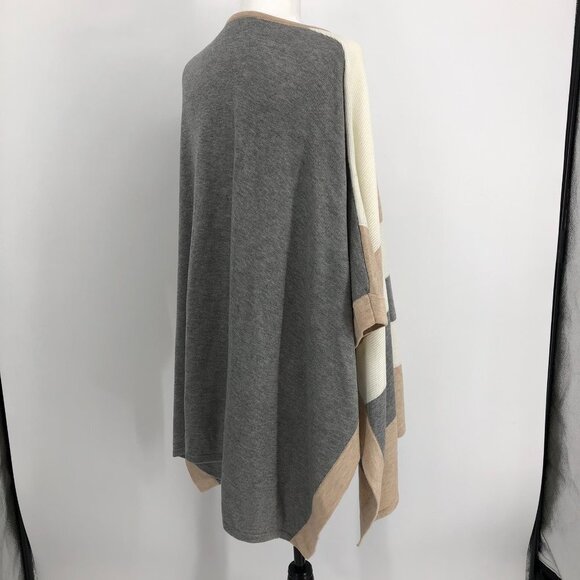 Calvin Klein Colorblock Poncho Creme grey  and Ivory neutral tones gold clasp OS - Picture 3 of 16